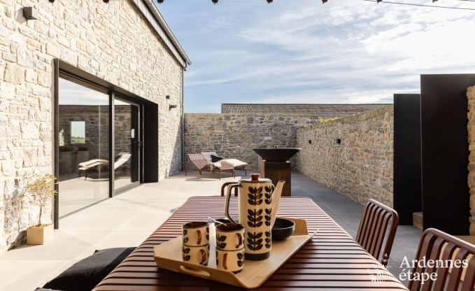 Authentisches Ferienhaus fr 6 Personen in Anhe mit privater Sauna, berdachter Terrasse und luxurisem Interieur